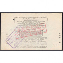 1938 - Loterie Nationale - 15e tranche - 1/10ème - Gueules cassées - Etat : TTB