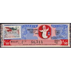 1955 - Loterie Nationale - 22e tranche - 1/10ème - Crédit du Nord - Etat : TTB