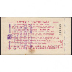 1939 - Loterie Nationale - 4e tranche - 1/100ème - Société d'Encouragement - Etat : TTB