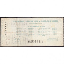 1939 - Loterie Nationale - 5e tranche - Entier - Etat : TB+