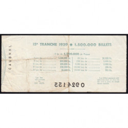 1939 - Loterie Nationale - 15e tranche - Entier - Etat : TB+