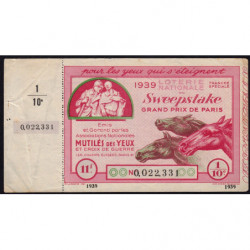 1939 - Loterie Nationale - Tranche spéciale - 1/10ème - Grand Prix de Paris - Etat : TTB