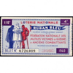 1940 - Loterie Nationale - 4e tranche - 1/10ème - Ruban bleu - Etat : SUP