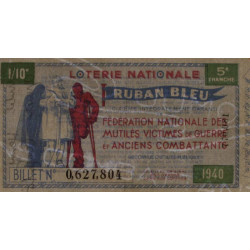 1940 - Loterie Nationale - 5e tranche - 1/10ème - Ruban bleu - Etat : SPL