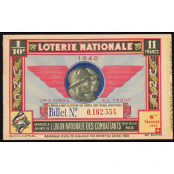 1940 - Loterie Nationale - 6e tranche - 1/10ème - Union Nat. des Combattants - Etat : SUP
