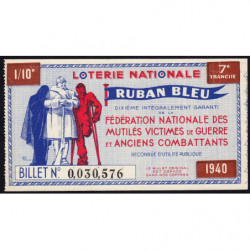 1940 - Loterie Nationale - 7e tranche - 1/10ème - Ruban bleu - Etat : SPL