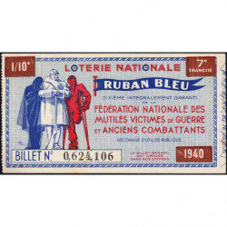 1940 - Loterie Nationale - 7e tranche - 1/10ème - Ruban bleu - Etat : SUP