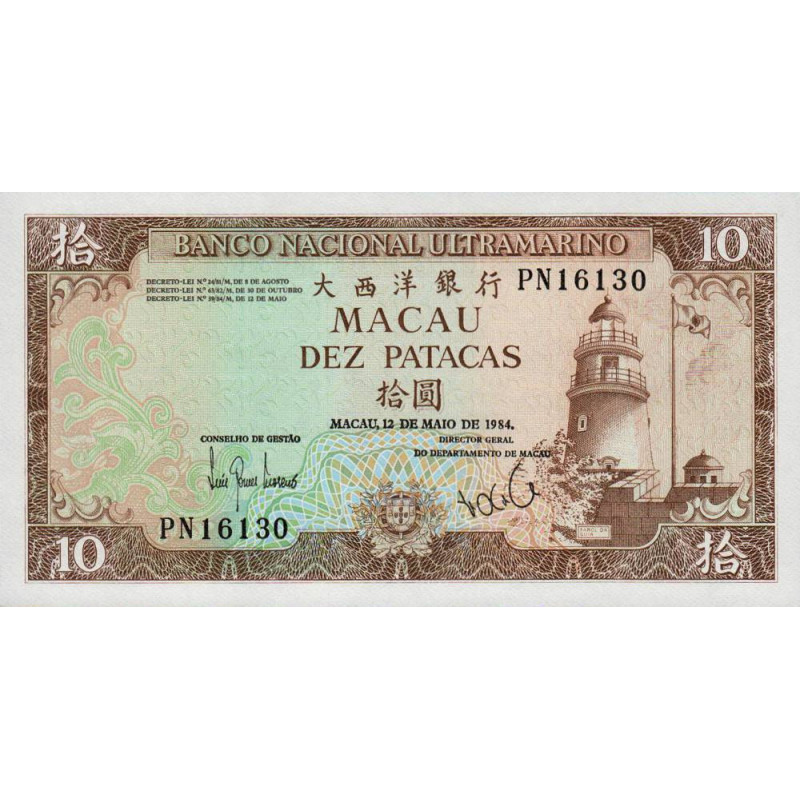 Chine - Macao - Pick 59e_2 - 10 patacas - Série PN - 12/05/1984 - Etat : NEUF