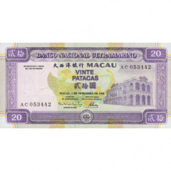 Chine - Macao - Pick 66 - 20 patacas - Série AC - 01/09/1996 - Etat : NEUF