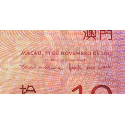 Chine - Macao - Pick 80c_1 - 10 patacas - Série BQ - 11/11/2013 - Etat : NEUF