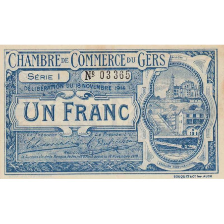 Auch (Gers) - Pirot 15-7 variété - 1 franc - Série I - 18/11/1914 - Etat : SUP