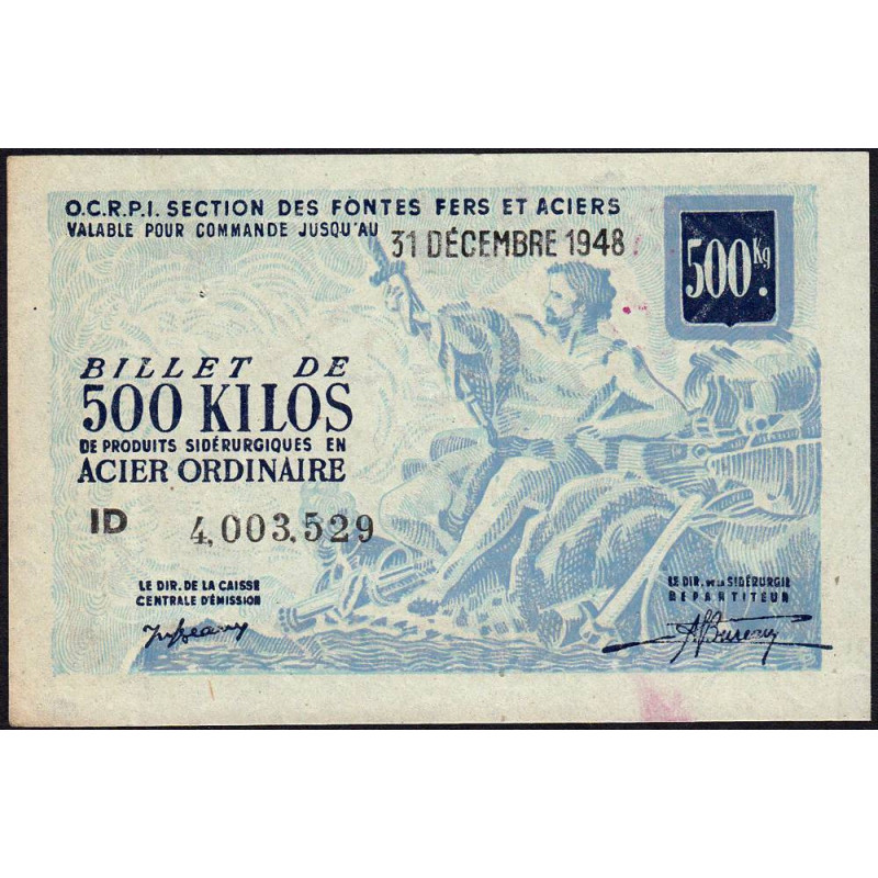 500 kg acier ordinaire - 31/12/1948 - Endossé à Saint-Etienne (42) - Série ID - Etat : TTB+