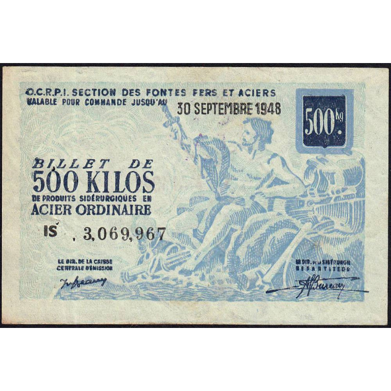500 kg acier ordinaire - 30/09/1948 - Endossé - Série IS - Etat : TTB