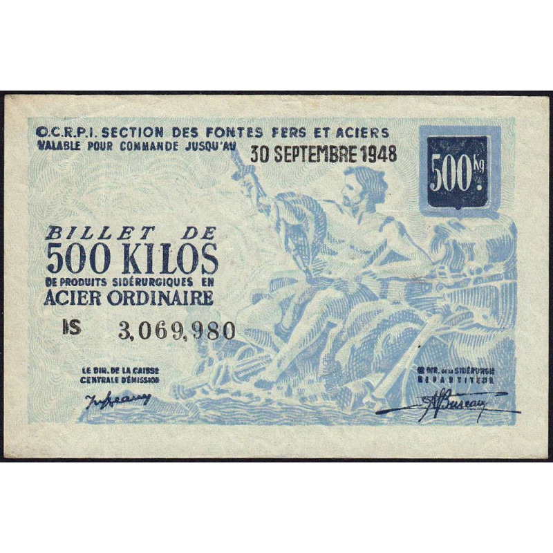 500 kg acier ordinaire - 30/09/1948 - Endossé - Série IS - Etat : TTB+