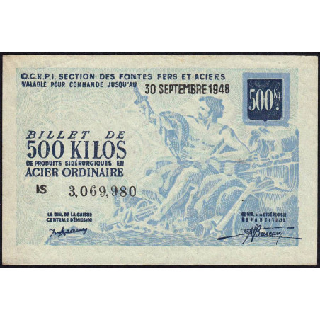 500 kg acier ordinaire - 30/09/1948 - Endossé - Série IS - Etat : TTB+