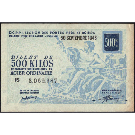 500 kg acier ordinaire - 30/09/1948 - Endossé - Série IS - Etat : TTB