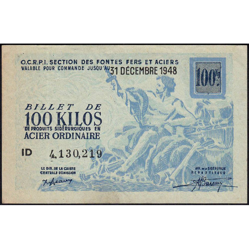 100 kg acier ordinaire - 31/12/1948 - Non endossé - Série ID - Etat : SPL