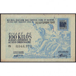 100 kg acier ordinaire - 30/09/1948 - Endossé - Série IS - Etat : TTB