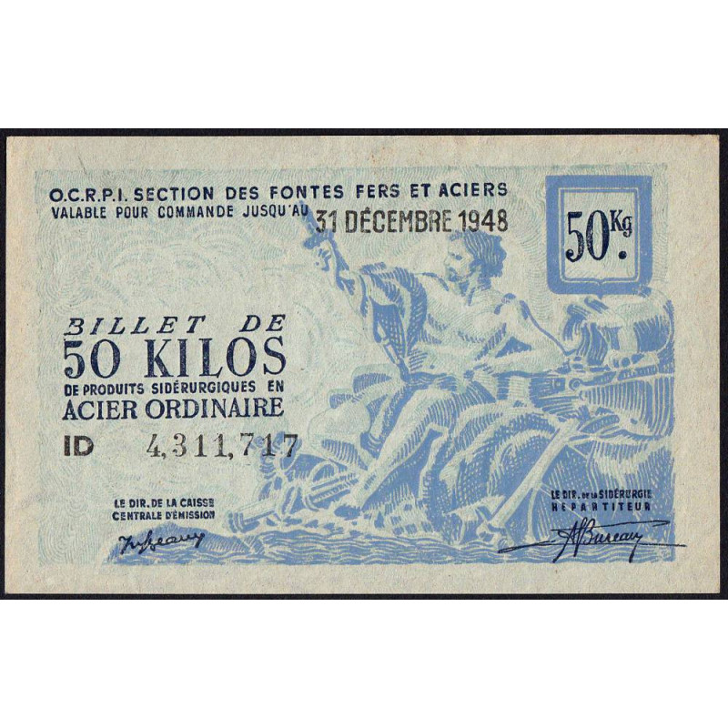 50 kg acier ordinaire - 31/12/1948 - Endossé - Série ID - Etat : SUP+