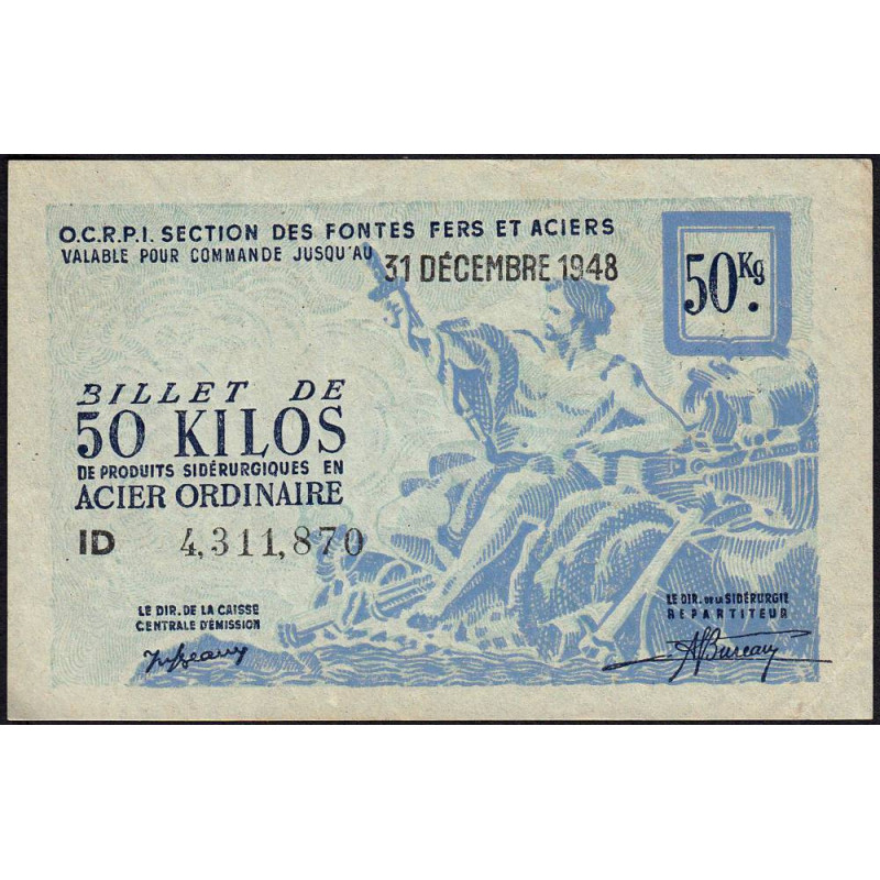 50 kg acier ordinaire - 31/12/1948 - Endossé à Saint-Etienne (42) - Série ID - Etat : SUP+
