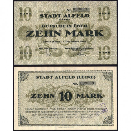 Allemagne - Notgeld - Alfeld - 10 mark - 01/12/1918 - Etat : NEUF