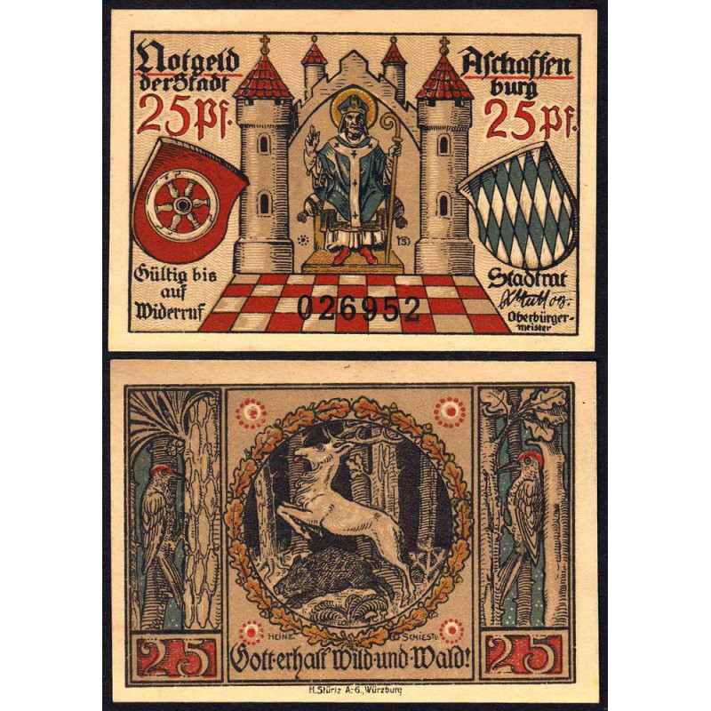 Allemagne - Notgeld - Aschaffenburg - 25 pfennig - 1920 - Etat : NEUF
