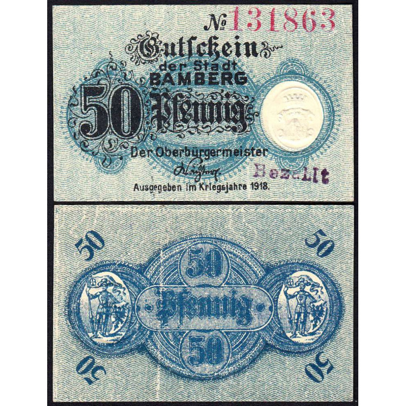 Allemagne - Notgeld - Bamberg - 50 pfennig - 1918 - Etat : NEUF