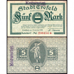 Allemagne - Notgeld - Crefeld - 5 mark - Série C - 21/10/1918 - Sans valeur - Etat : SUP+