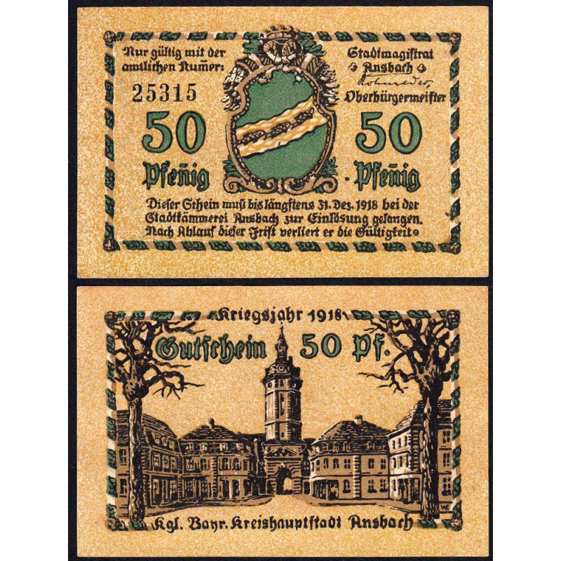 Allemagne - Notgeld - Ansbach - 50 pfennig - 1918 - Etat : NEUF