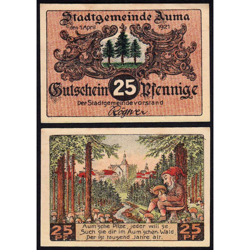 Allemagne - Notgeld - Auma - 25 pfennig - 01/04/1921 - Etat : SPL