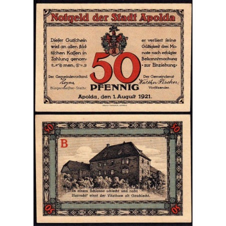 Allemagne - Notgeld - Apolda - 50 pfennig - Série B - 01/08/1921 - Etat : SUP