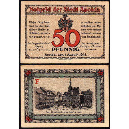 Allemagne - Notgeld - Apolda - 50 pfennig - Série F - 01/08/1921 - Etat : SUP