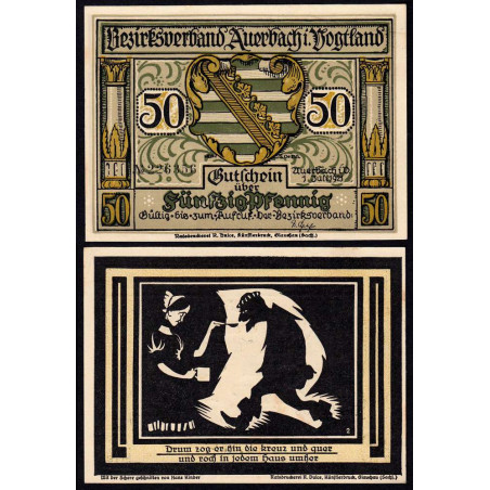 Allemagne - Notgeld - Auerbach - 50 pfennig - Type 3a - Numéro 2 - 01/07/1921 - Etat : SPL