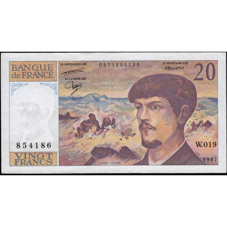 F 66-08 - 1987 - 20 francs - Debussy - Série W.019 - Remplacement - Etat : TTB+