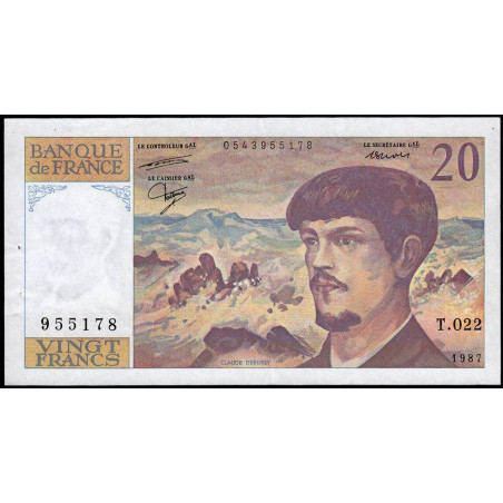 F 66-08 - 1987 - 20 francs - Debussy - Série T.022 - Etat : TTB+