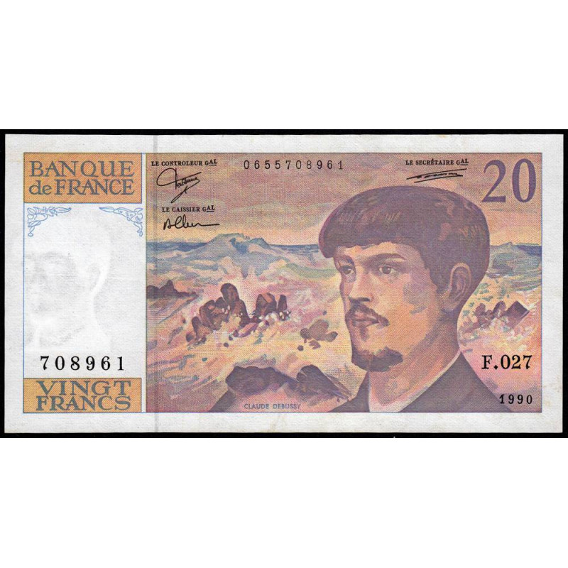 F 66bis-01 - 1990 - 20 francs - Debussy - Série F.027 - Etat : SUP