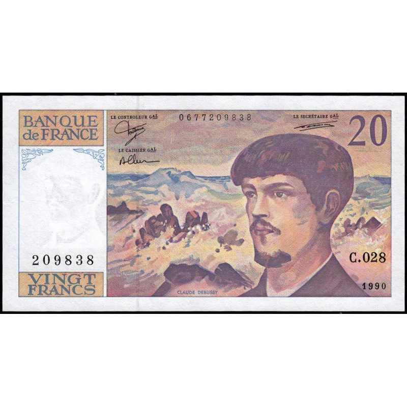 F 66bis-01 - 1990 - 20 francs - Debussy - Série C.028 - Etat : SPL