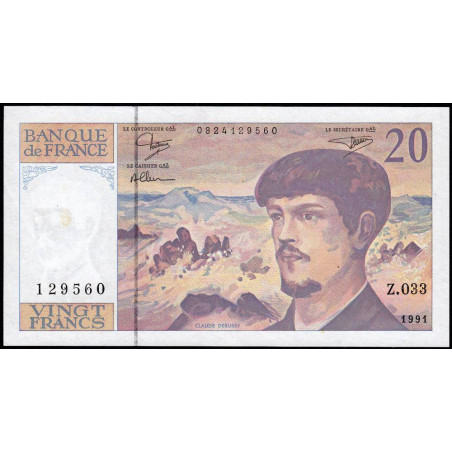 F 66bis-02 - 1991 - 20 francs - Debussy - Série Z.033 - Etat : TTB+