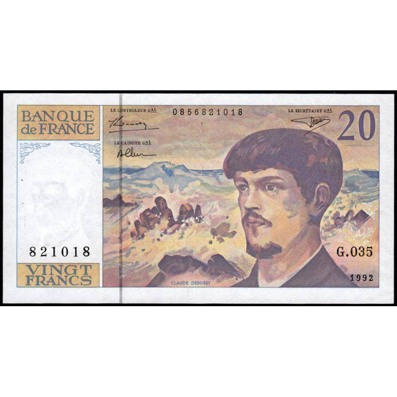 F 66bis-03 - 1992 - 20 francs - Debussy - Série G.035 - Etat : TTB