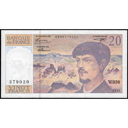 F 66bis-03 - 1992 - 20 francs - Debussy - Série W.036 - Remplacement - Etat : TTB