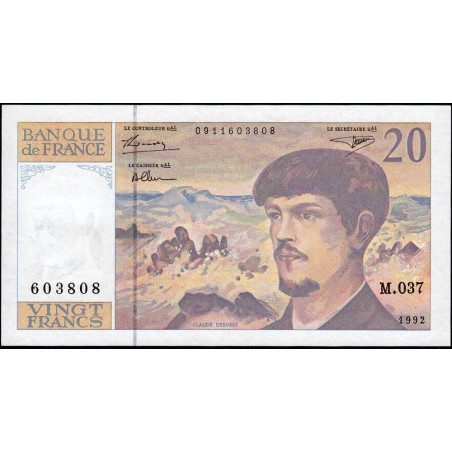 F 66bis-03 - 1992 - 20 francs - Debussy - Série M.037 - Etat : SUP