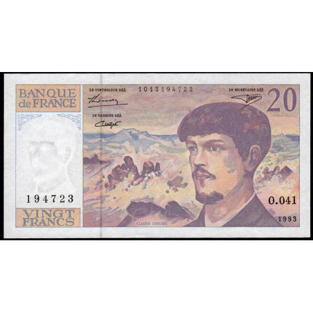 F 66bis-05 - 1993 - 20 francs - Debussy - Série O.041 - Etat : TTB+