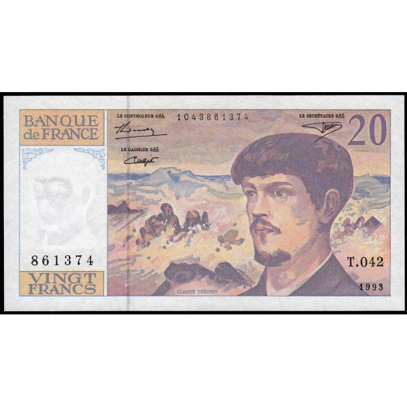 F 66bis-05 - 1993 - 20 francs - Debussy - Série T.042 - Etat : SUP