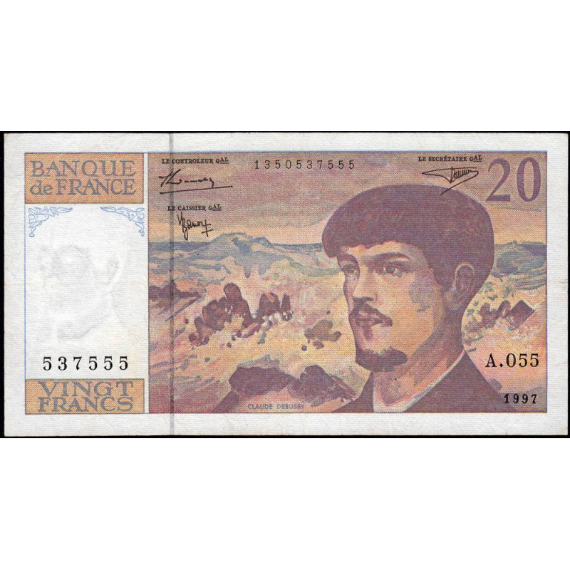 F 66ter-02 - 1997 - 20 francs - Debussy - Série A.055 - Etat : TTB-