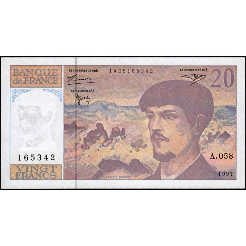 F 66ter-02 - 1997 - 20 francs - Debussy - Série A.058 - Etat : NEUF