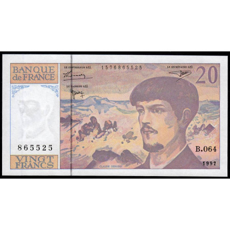 F 66ter-02 - 1997 - 20 francs - Debussy - Série B.064 - Variété avers incliné - Etat : NEUF