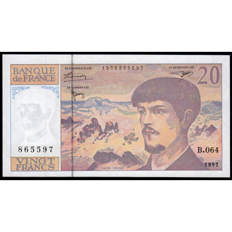 F 66ter-02 - 1997 - 20 francs - Debussy - Série B.064 - Variété avers incliné - Etat : NEUF