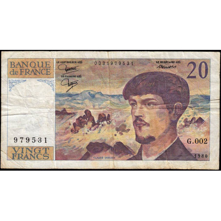 F 66-01 - 1980 - 20 francs - Debussy - Série G.002 - Etat : B+