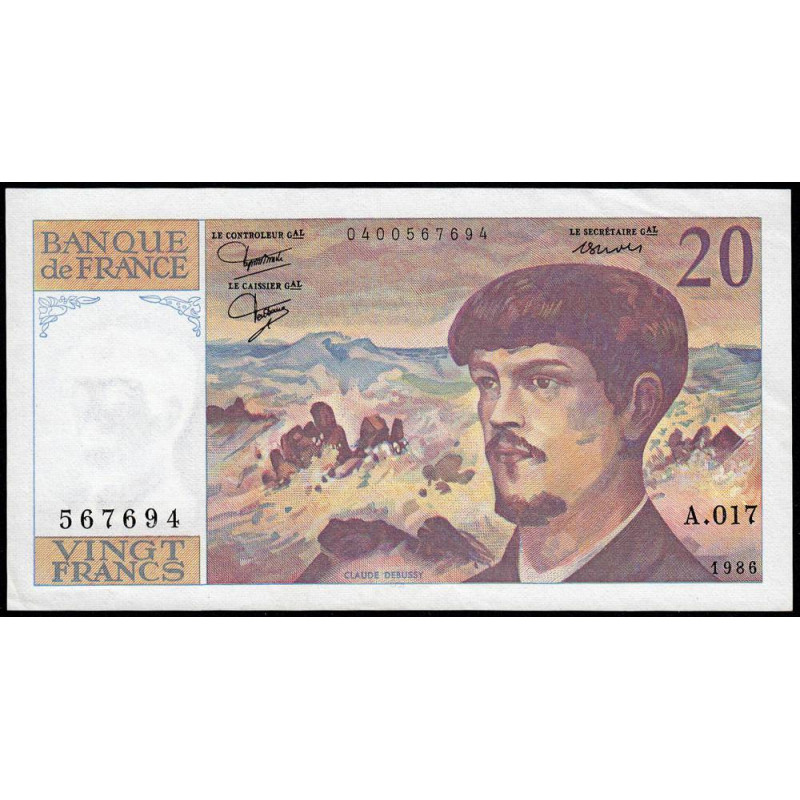 F 66-07 - 1986 - 20 francs - Debussy - Série A.017 - Etat : SUP