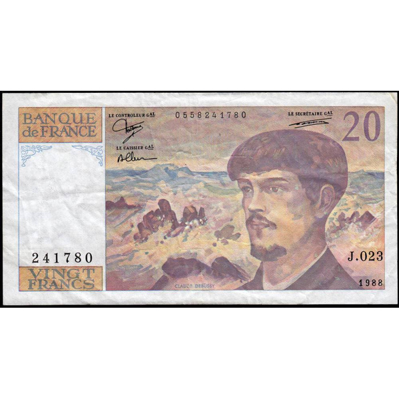 F 66-09 - 1988 - 20 francs - Debussy - Série J.023 - Etat : TB